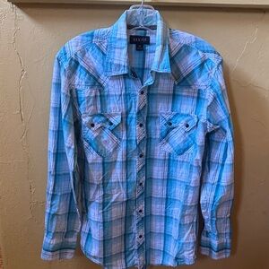 Ely 1878 Turquoise & White Plaid Snap Front Shirt
